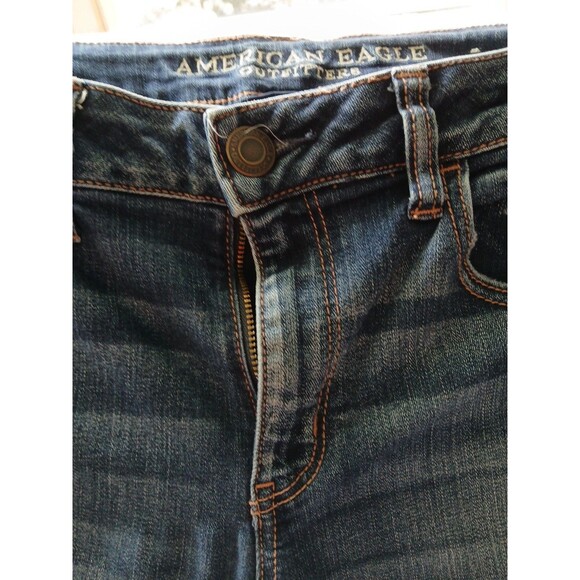 American Eagle Womens 10 L Super Stretch X Distressed jegging Jeans Dark Wash - Picture 8 of 16